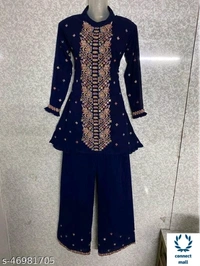 Banita Voguish Sharara - Free Size, Navy Blue, Georgette, Embroidered, Pack of :1